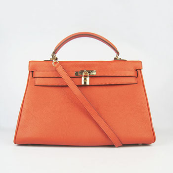 Hermes Kelly 35Cm Togo Leather Handbag Orange/Gold